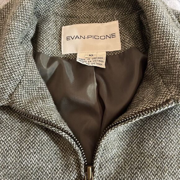 Women's Vtg Evan Picone Green Herringbone Tweed Jacket Coat Size 10 - Picture 3 of 16